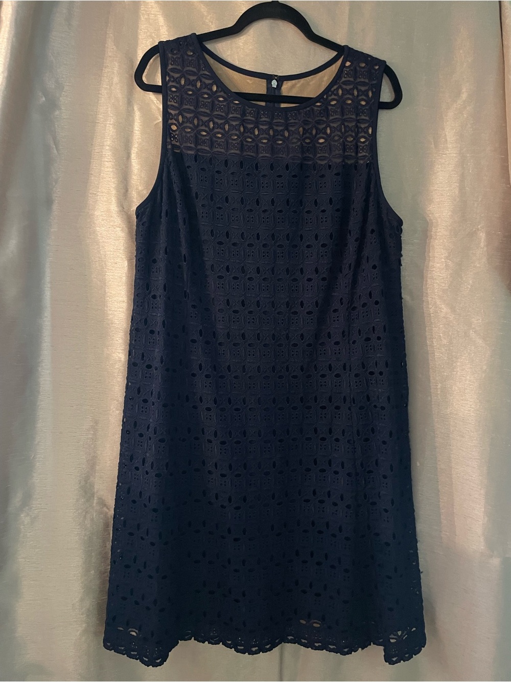 Lauren Ralph Lauren Eyelet Chiffon Fit-and-Flare Cocktail Dress Navy Plus Sz 16W